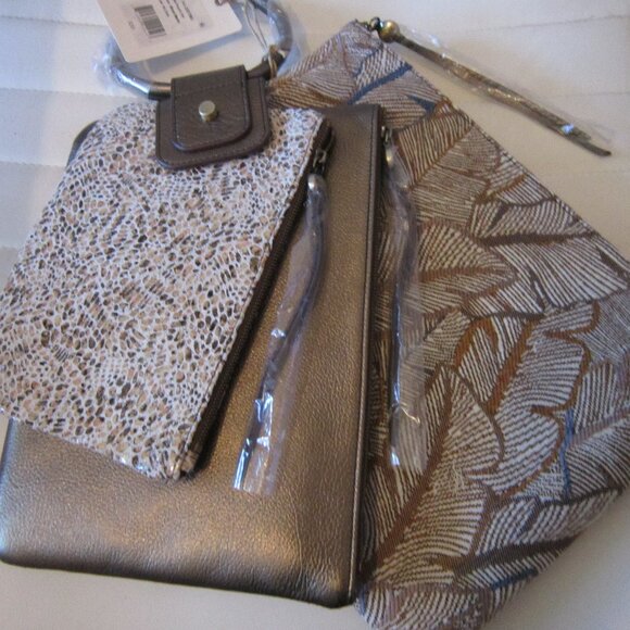 HOBO BRAND SABLE TRIPLE POUCH SET~PEWTER MIXED MEDIA~NEW WITH TAGS!
